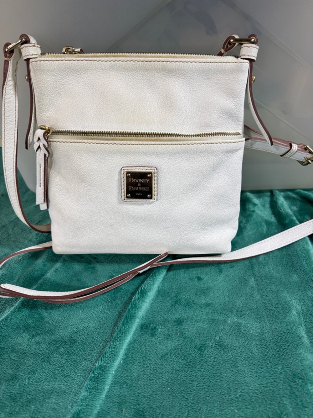 Dooney & Bourke White Pebbled Leather Crossbody with Gold Tone Hardware